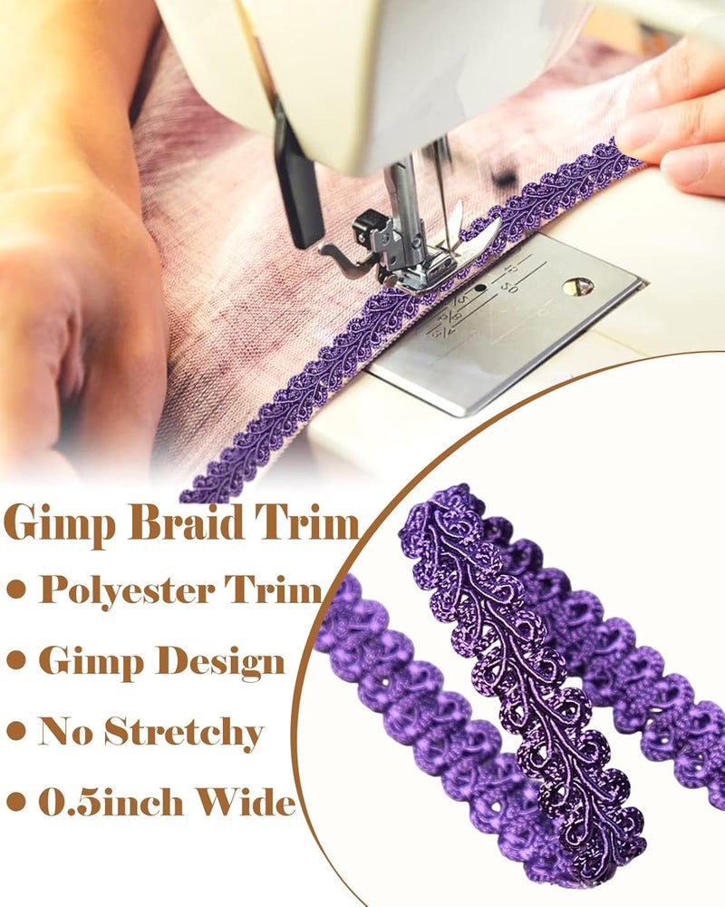 MSCFTFB 14 Yards Gimp Braid Trim,1/2 inch Gift Wrap Ribbon, Woven Fabric Lace Trim for Upholstery Costume Curtain,Lamp,Jewelry,Decorative Embellishment for Sewing Craft (Purple) - Image 2